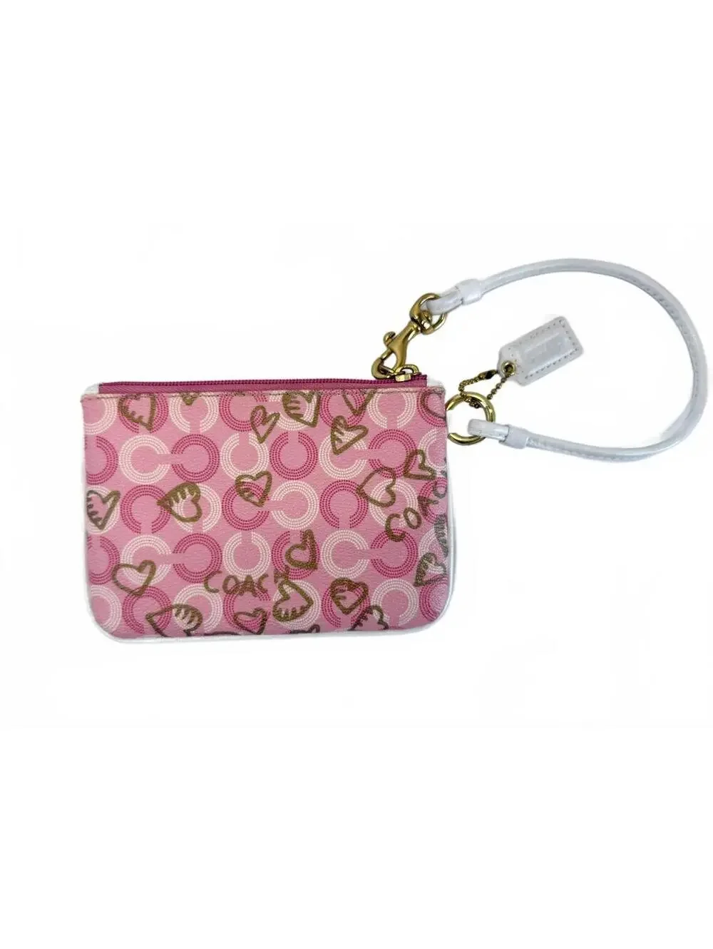 Coach | Pink Optic C Heart Print Wristlet Pouch | White Trim